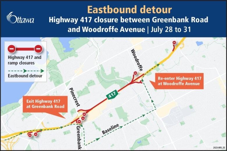 The detour route for drivers heading east on the 417 this weekend.