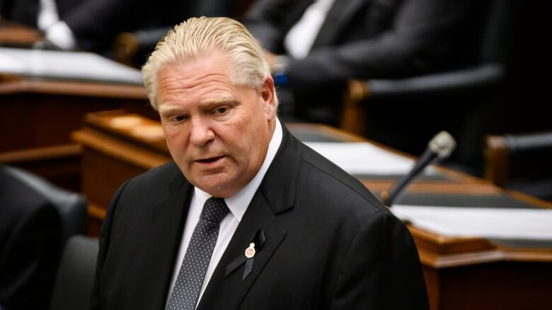 Ontario Premier Doug Ford speaks inside the legislature, in Toronto on Sept. 14, 2022.