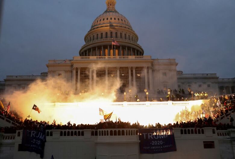 Flames in front of Capitol 