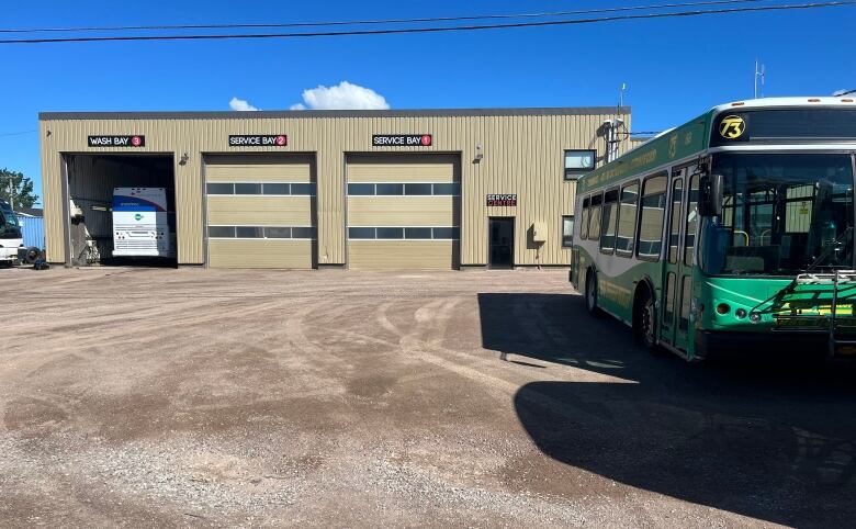 A bus with a building behind it.