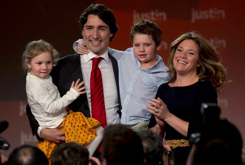 Trudeau, Grgoire Trudeau and their children celebrate after he won the Federal Liberal leadership on Sunday April 14, 2013 in Ottawa.