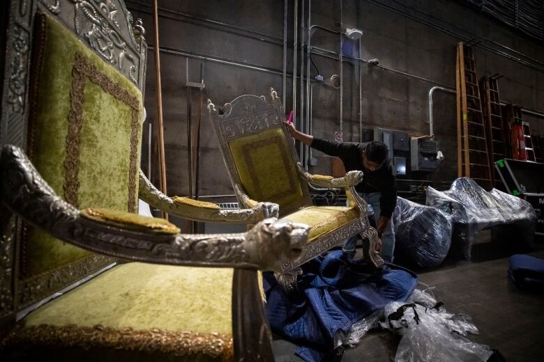 Crews prepare for opening night of Mughal E-Azam at the Queen Elizabeth Theatre in Vancouver on August 3, 2023