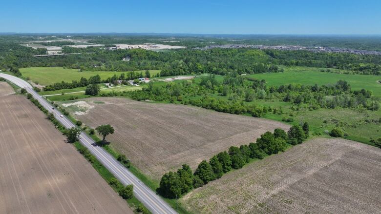 An aerial view of protected farmland in the Duffins Rouge Agricultural Preserve in Pickering, Ont., that the provincial government has removed from the Greenbelt to allow housing development. 