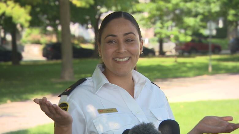 Jasmine Herzog-Evans, manager of the enforcement and mobile response unit at Toronto Animal Services, speaks to reporters on Wednesday about responsible pet ownership.