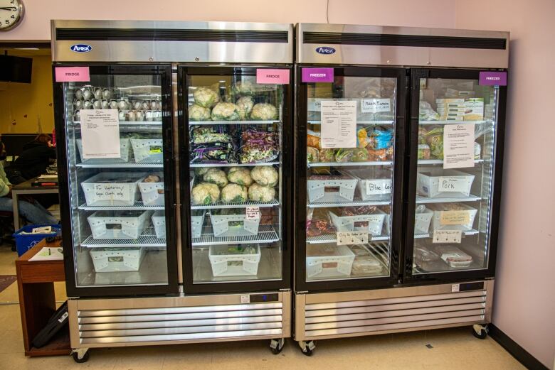 The Campus food bank's fridges full of food.