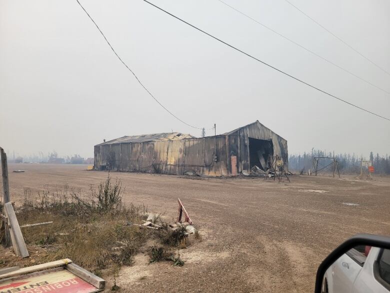 A burned building in Enterprise, N.W.T.