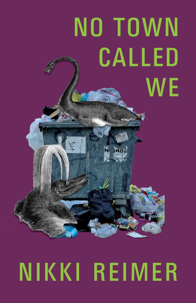 No Town Called We by Nikki Reimer. Illustrated book cover of mythical creatures in a garbage can. 