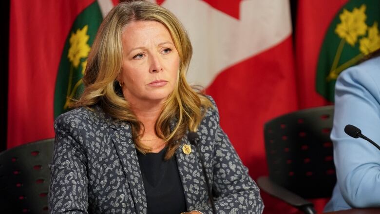 Marit Stiles, Leader of the Official Opposition of Ontario speaks to the media during a press conference following the release of the Auditor Generals Special Report on Changes to the Greenbelt, at Queens Park, in Toronto, Wednesday, Aug. 9, 2023. THE CANADIAN PRESS/Arlyn McAdorey