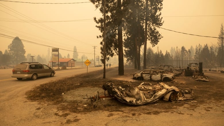 Cars destroyed by fire.