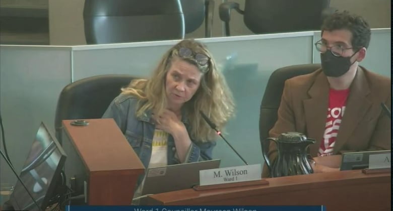 Woman at mic in council room