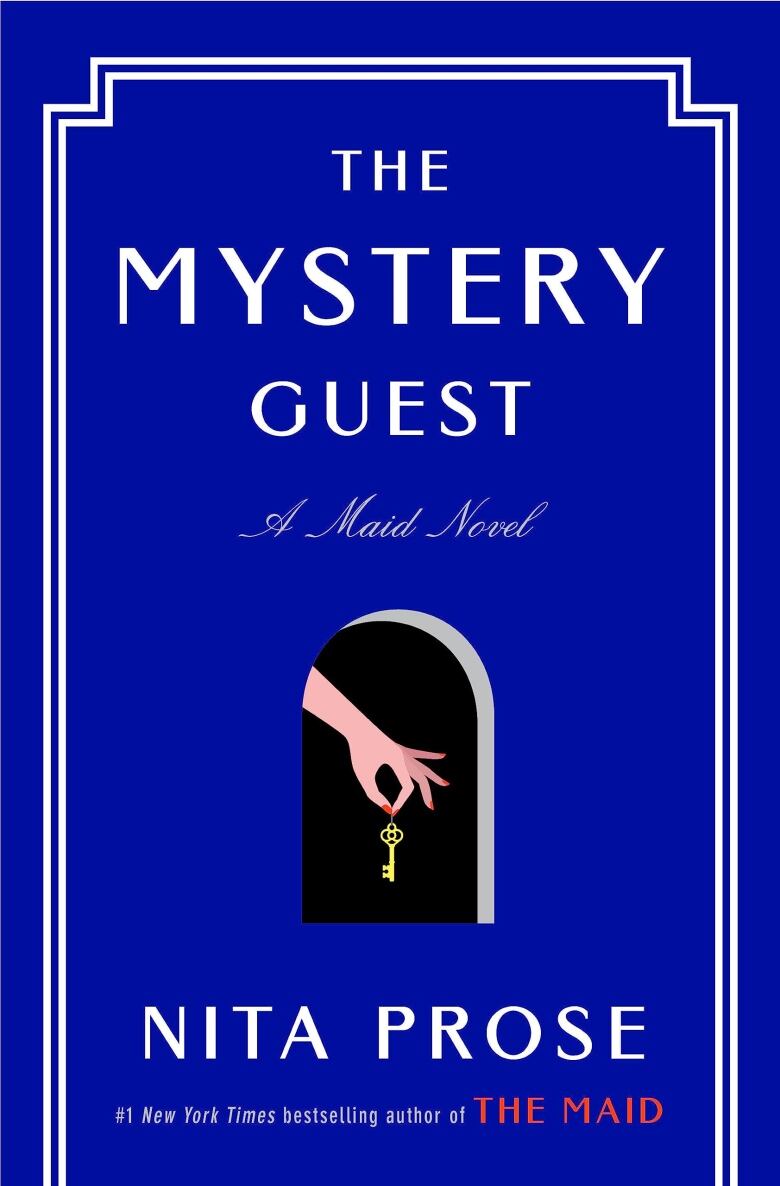 A blue book cover with a woman's hand on it holding a key.