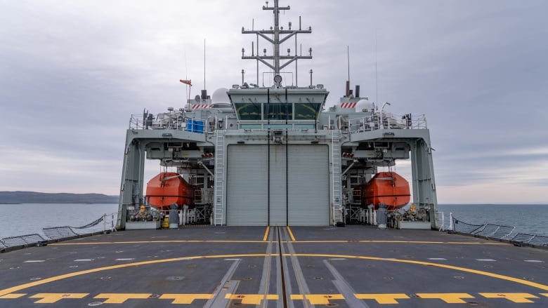 A landing pad is seen on the back of the HMCS Harry DeWolf. 