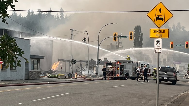 Fire crews fighting a fire.