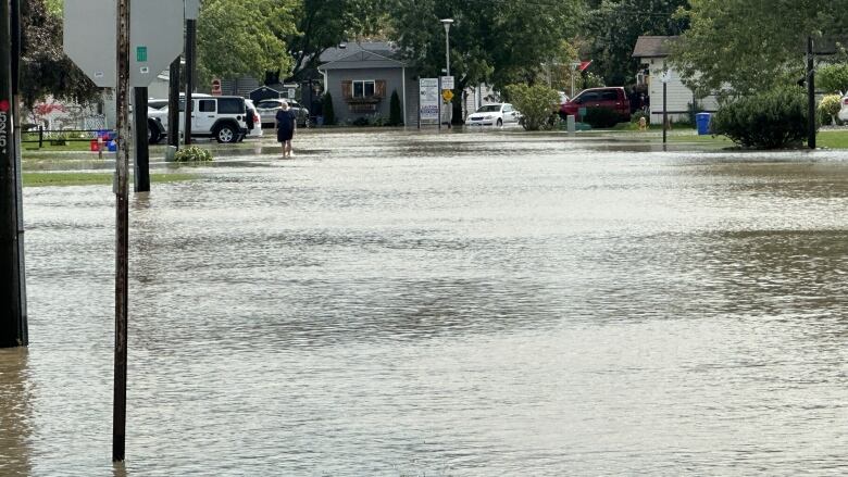 Parkside Street in McGregor, Ont., is under water after heavy rainfall in the region.