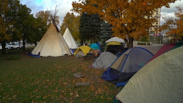 Tents in a park.