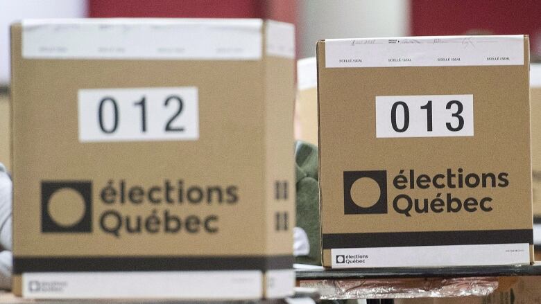 Ballot boxes are shown at a polling station in Montreal.