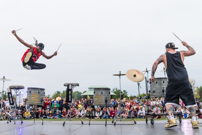 Drummers perform at BuskerFest in 2022. 