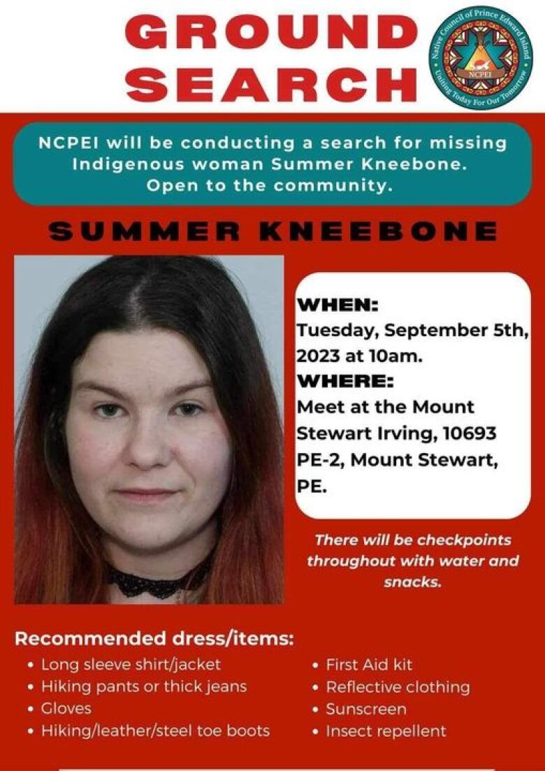 The Native Council of P.E.I. poster on seraching for missing woman Summer Kneebone.