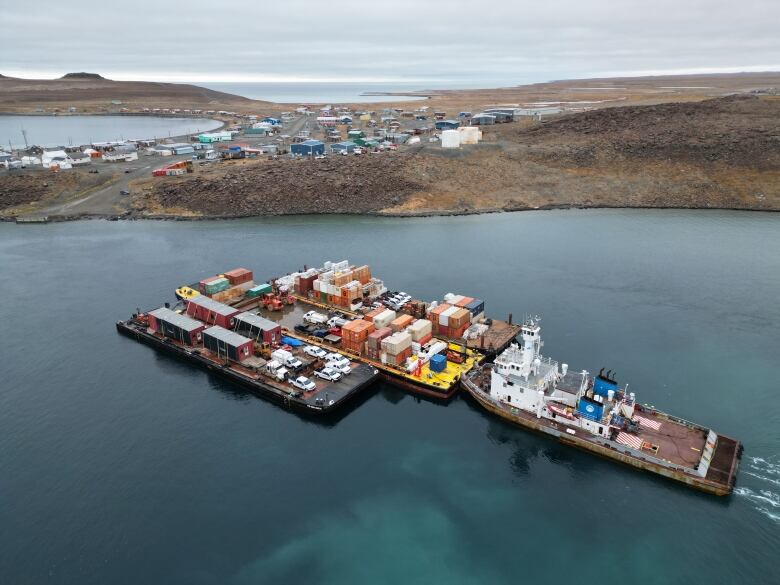 Barge with colourful goods. 