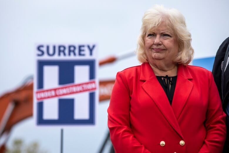 Surrey mayor Brenda Locke is pictured during the announcement of the start of construction on the new Surrey Hospital and Cancer Care Centre in Surrey, B.C, on Tuesday, September 12, 2023.