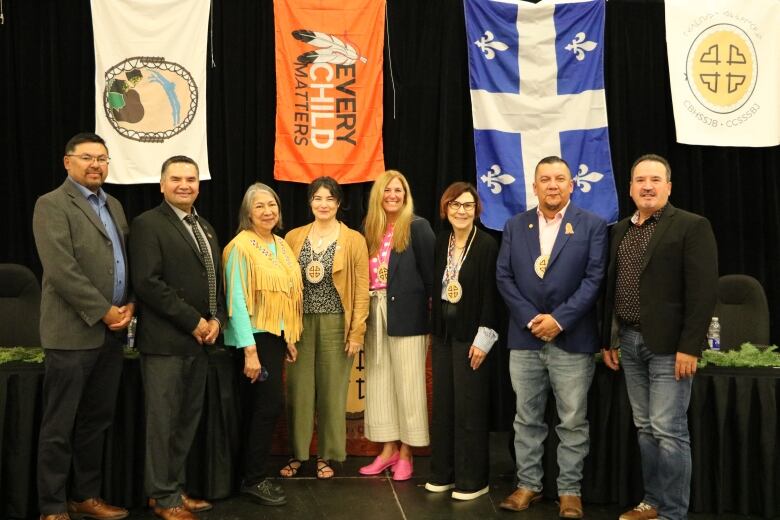 From left to right, John S. Matoush, Norman A. Wapachee, Bella M. Petawabano, Lorraine Spencer, Catherine Lemay, Cindy Blackstock, Bertie Wapachee and Michael Petawabano.