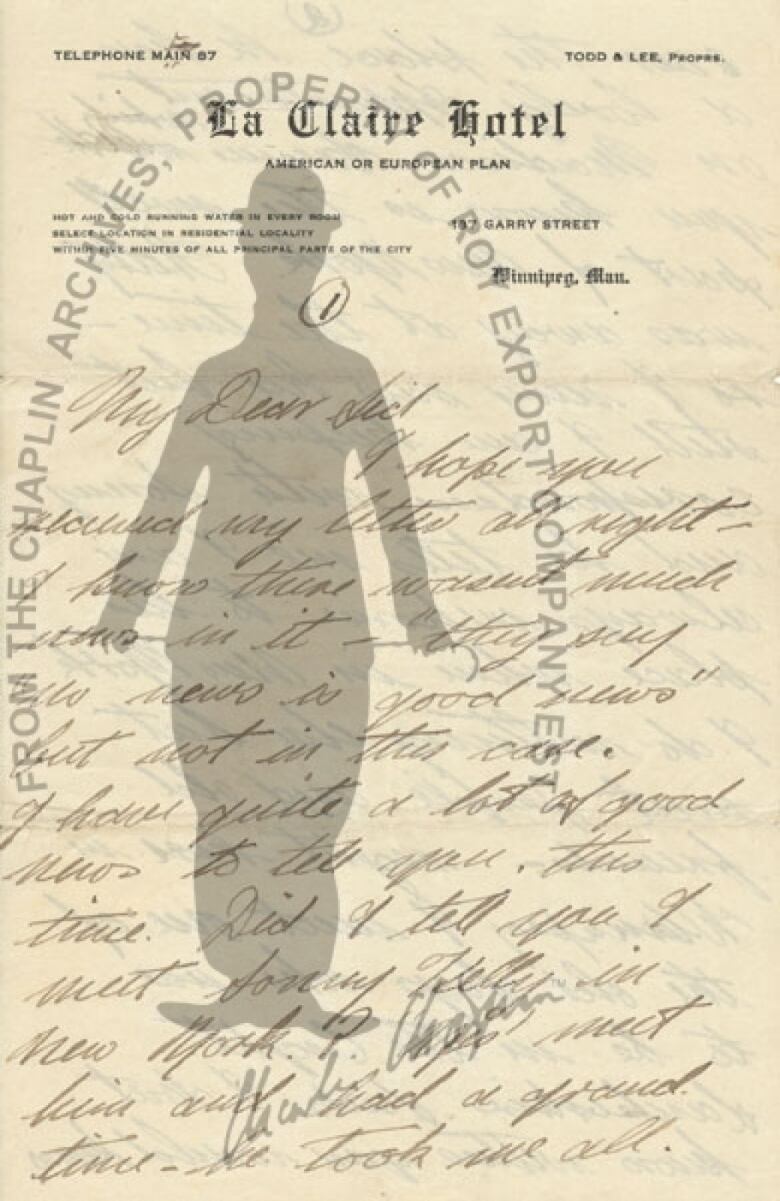 A letter with the silhouette of a man in a derby hat