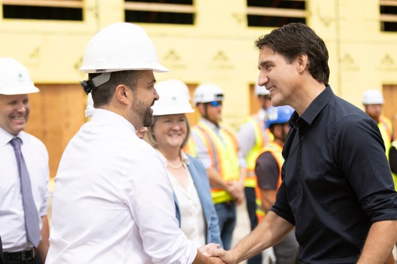 Prime Minister Justin Trudeau visits the construction site of an affordable housing project in London, Ont. on Wednesday, September 13, 2023.