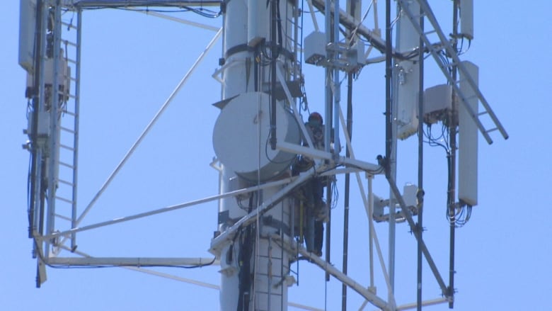 the top of a cell tower.