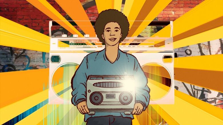 Illustration of a boy with a boom box