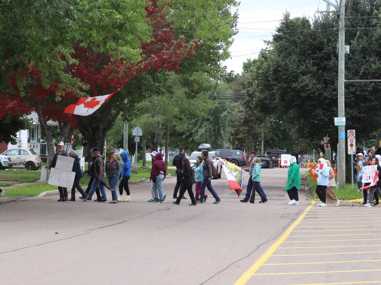 Protesters marching