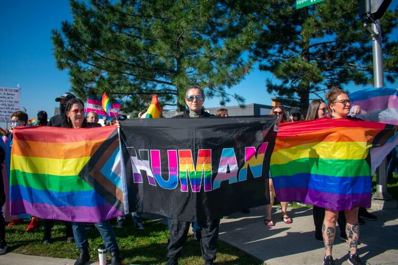 People holding flags.