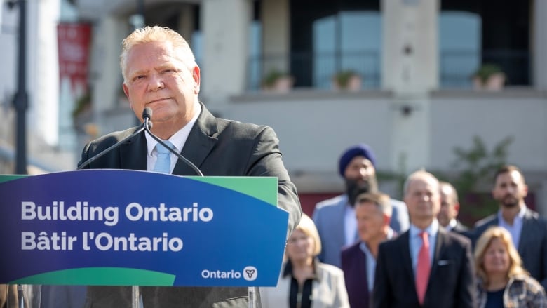 Ontario Premier Doug Ford announces that he will be reversing his governments decision to open the Greenbelt to developers during a press conference in Niagara Falls, Ont., Thursday, Sept. 21, 2023. The announcement comes after a second cabinet minister resigned in the wake of the Greenbelt controversy. THE CANADIAN PRESS/Tara Walton