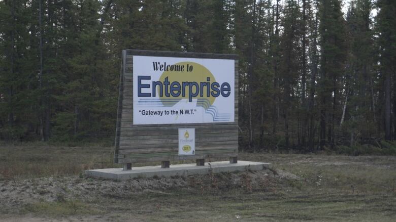 Sign reads 'welcome to Enterprise gateway to the N.W.T.