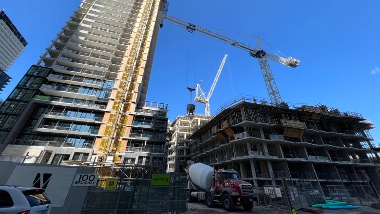 A purpose-built rental apartment building under construction in Toronto.