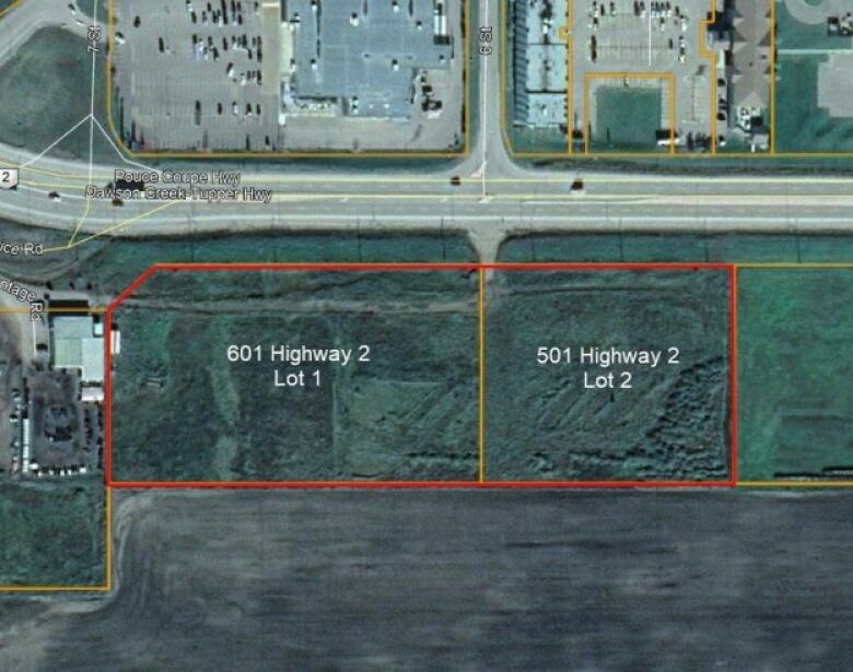 Google map satellite view of two marked lands.