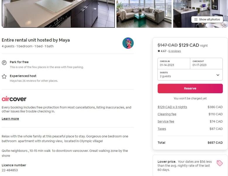 A screenshot of an Airbnb listing for the interior of an apartment. 