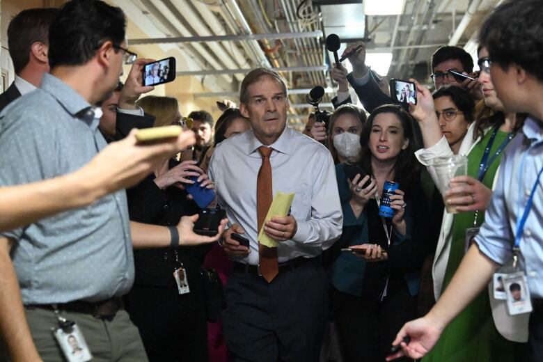 US Representative Jim Jordan speaks to members of the media in Washington.