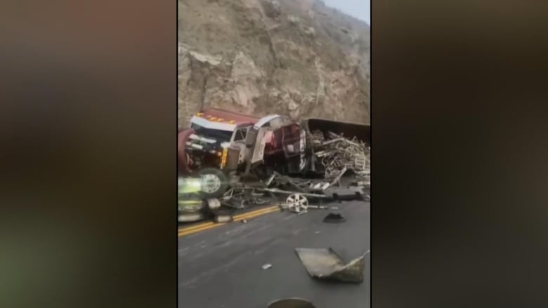 A destroyed semi-truck.