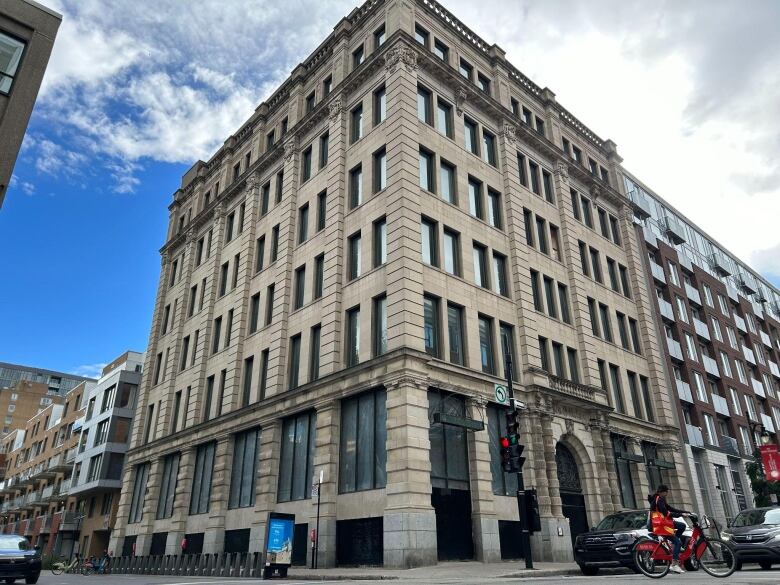 A large abandoned building. 