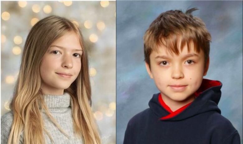 Two school photos are posted side by side. On the left, is a teen girl with long blonde hair wearing a grey turtleneck and on the right is a teen boy with brown hair wearing a blue hoodie.