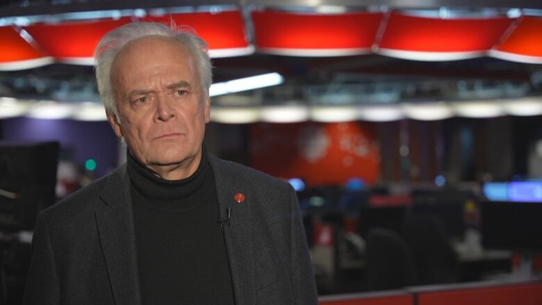 Ontario Sen. Peter Boehm is pictured during a CBC News interview.