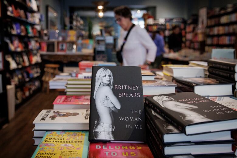 A book display is shown in a large bookstore.