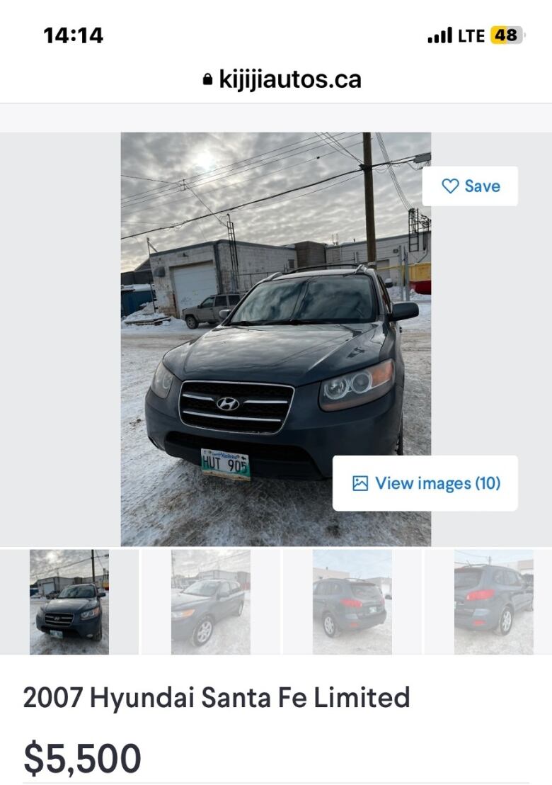 An ad for a dark-coloured SUV is shown with the listing title 