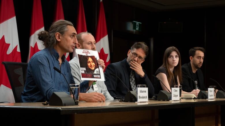 The family members of Hamas hostages speak in Ottawa at a press conference.