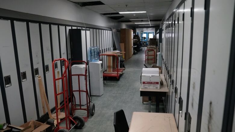 A junior high hallway with four classrooms is unusable because of mould discovered in the walls of this part of the school. 