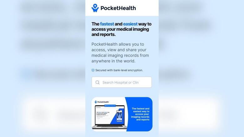 A screen shows a website for a company called PocketHealth.