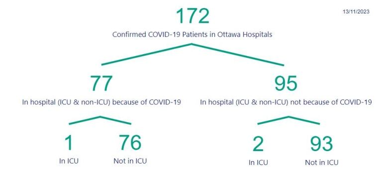 A chart showing the number of people in Ottawa hospitals with COVID.