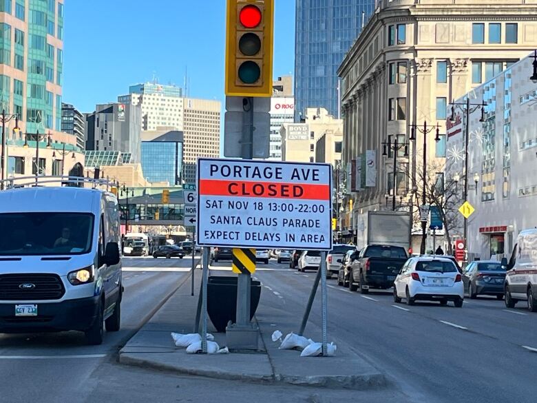 A sign warning of road closures. 