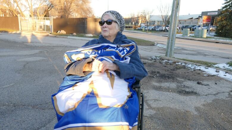 A woman with blanket