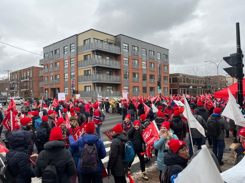 crowd wearing red